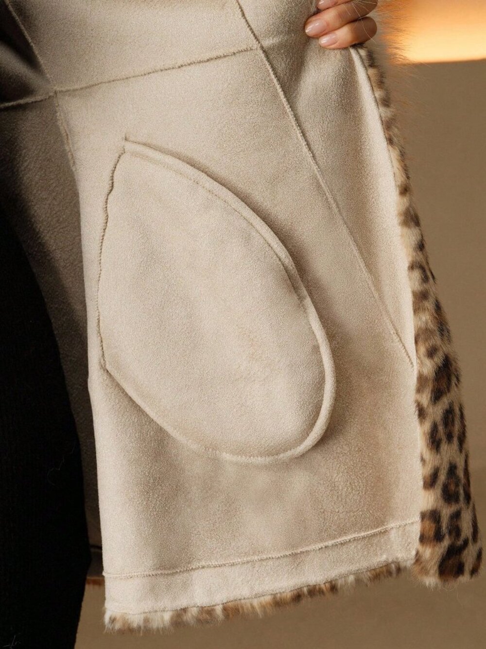 Brown Casual Women's Leopard Pattern Fluffy Fuzzy Coat - Picture 8 of 8